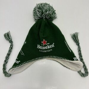 Heineken Experience Amsterdam Winter Beanie with Pom Pom Green Toque Hat Fleece